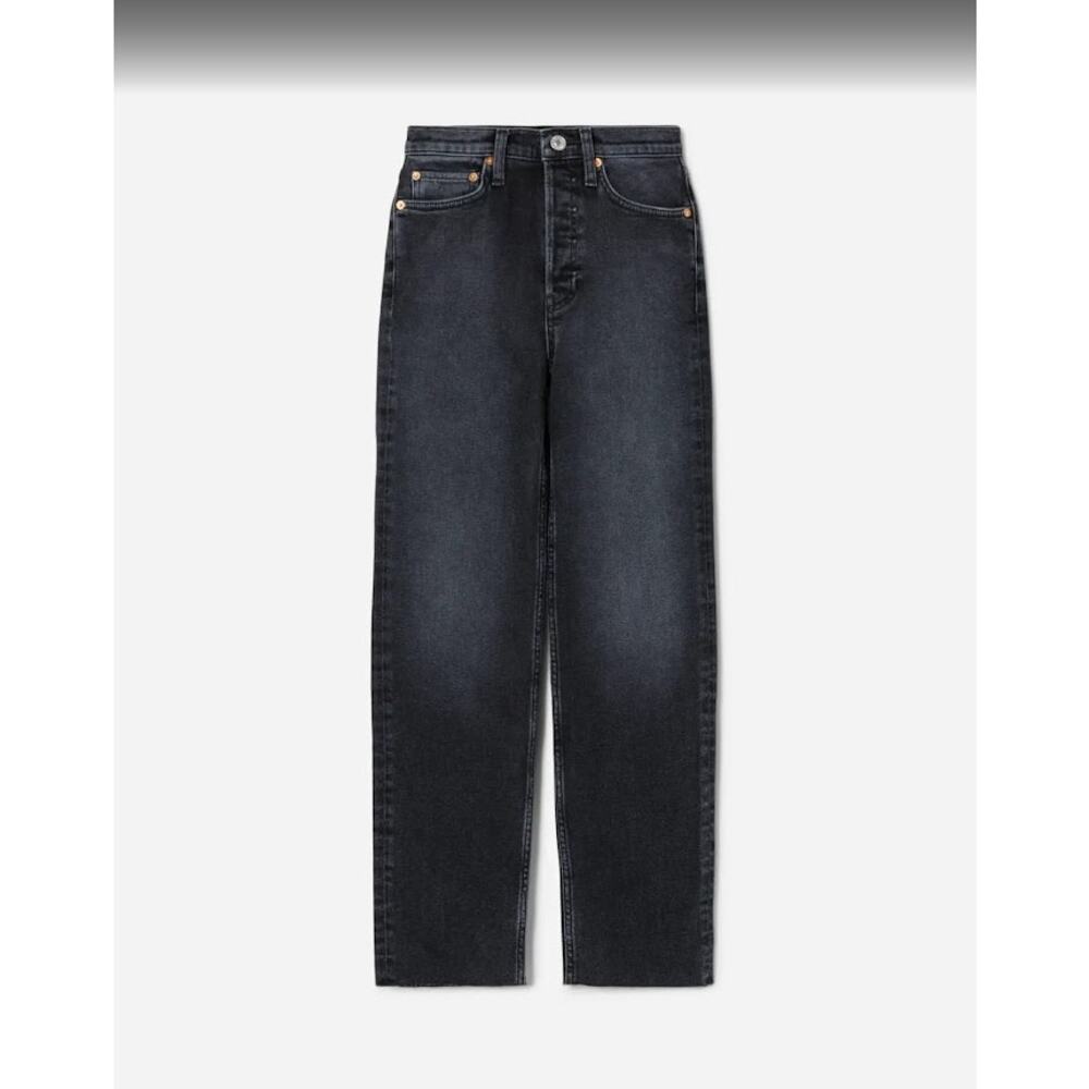 RE/DONE Raw Hem Straight‎ Leg High Rise Dark Jeans - Size 27